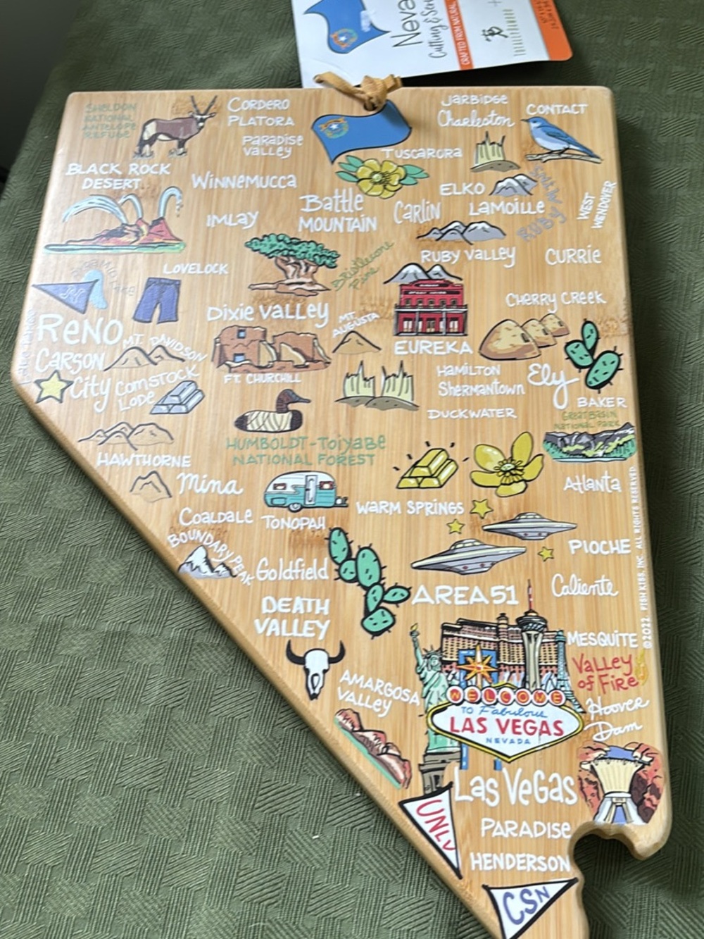NWT Nevada State Wood Serving Board with Colorful Landmark Art